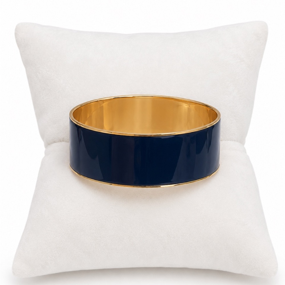 J. Crew Blue Enamel Gold Tone Bangle Bracelet “Signed”